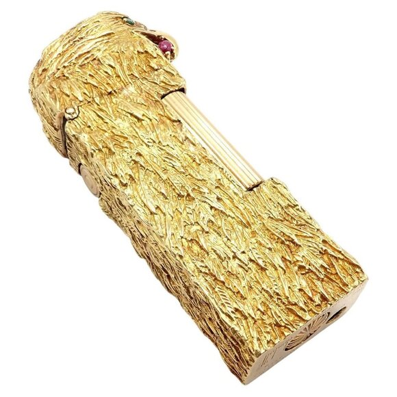 Vintage Dunhill 18k Yellow Gold Ruby Emerald Eagle Rollagas Lighter 1950's - Picture 13 of 14